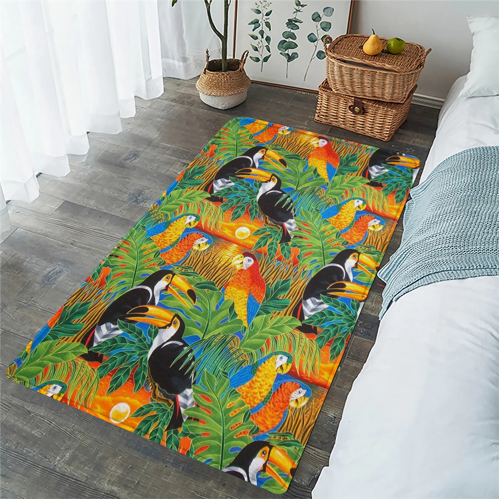 

CLOOCL Flannel Carpet for Living Room Scarlet Macaw Printed Area Rugs Washable Anti-slip Floor Mat Nordic Modern Hoom Decoration