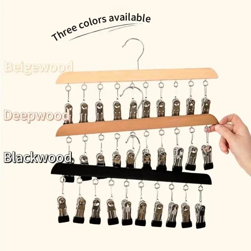 شماعة ملابس خشبية متعددة الوظائف 10 مقاطع قبعة شماعات خزانة المنزل الجوارب مع كليب تخزين أداة لقبعات الملابس الداخلية #2