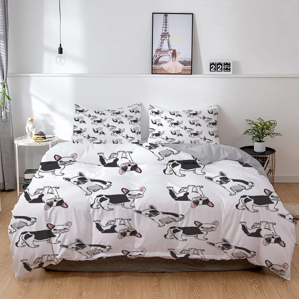 French Bulldog Bedding Set Cartoons Puppy Children Bedclothes Cute Duvet/Quilt Cover and Pillowcase Kawaii Boys Girls