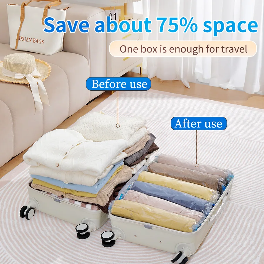 

10 per set Travel Luggage Vacuum Organizer Bags, Air Rolling Compression Bags for Seasonal Clothing Storage