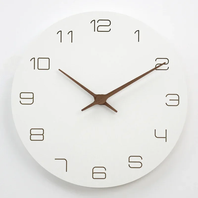 Modern Simple White Pattern  Wooden Wall Clock Silent Movement Living Room Decoration Clocks Elegant Home Decor Items 12inches