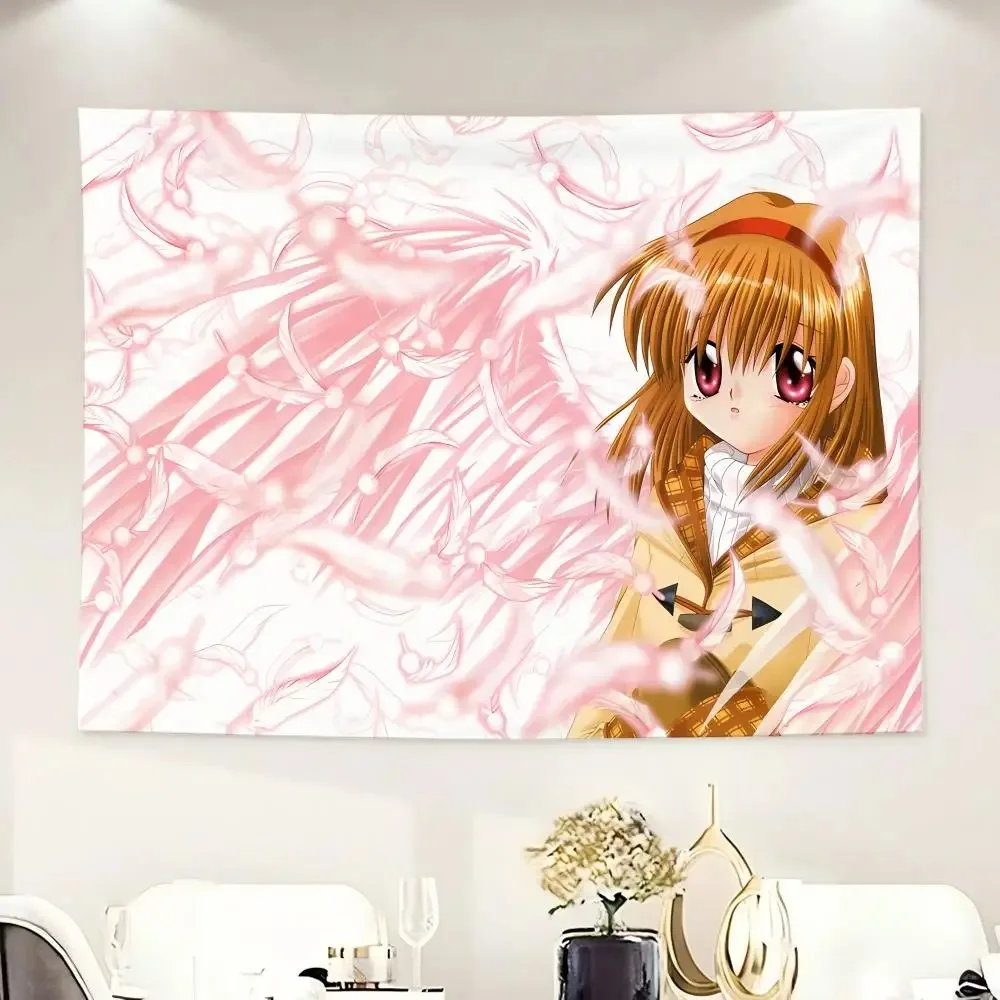 Classic Retro Anime Girl Tapestry, Dreamy Pink Feather Background Wall Hanging, HD Printed Polyester Wall Art, Aesthetic Decor f