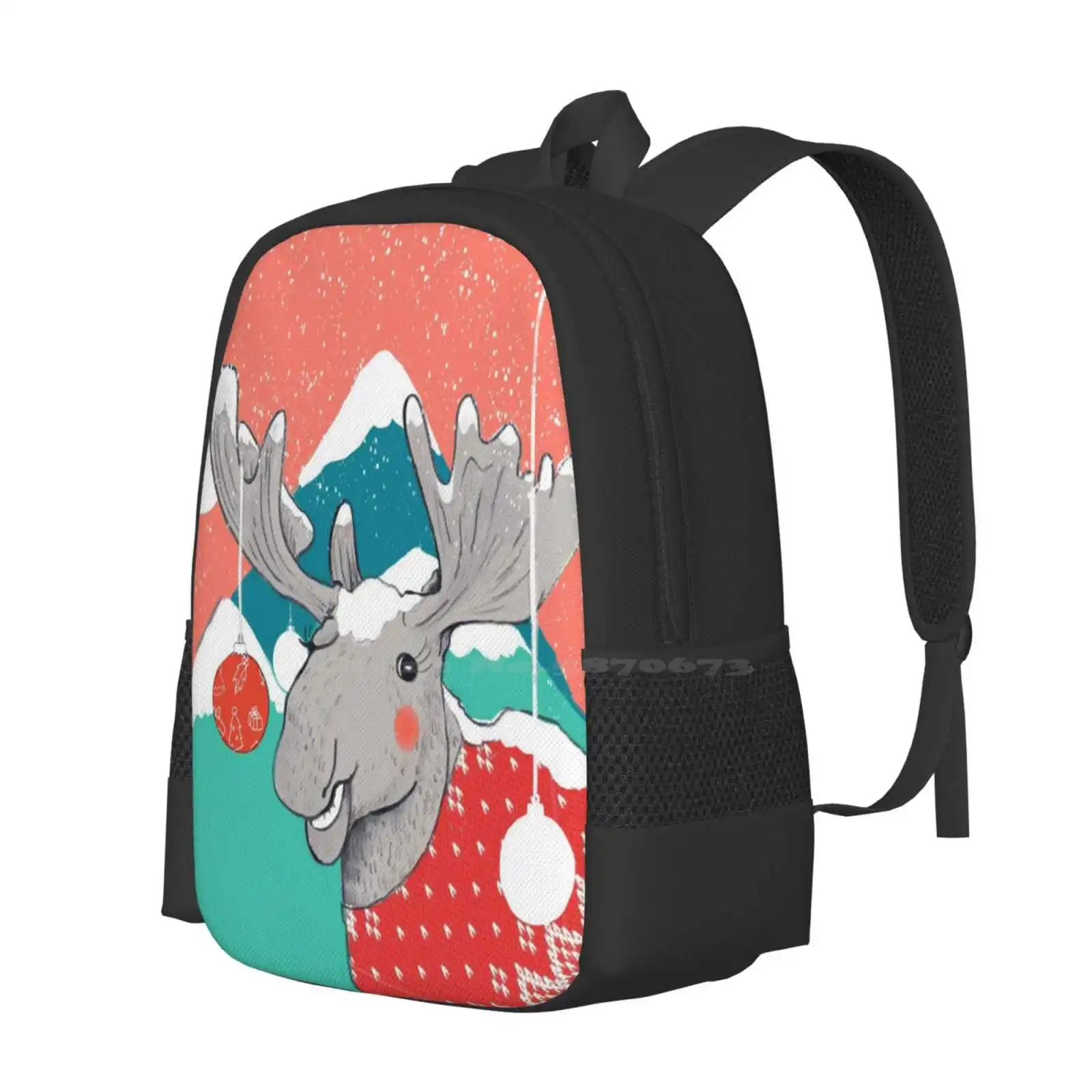 Christmoose, Winter Moose Hot Sale Schoolbag Backpack Fashion Bags Moose Winter Christmas What Katy Loved Animal Cute Funny Art