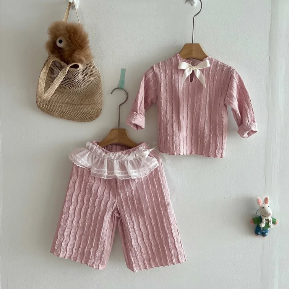 2026 Autumn New Baby Long Sleeve Clothes Set Girls Sweet Bow Tops + Wide Leg Pants 2pcs Suit Toddler Cotton Outfits