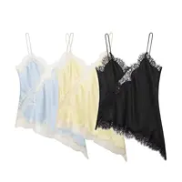 MYST&ZA2025, novedad de verano, ropa de mujer, dobladillo asimétrico, Top con tirantes decorado con encaje