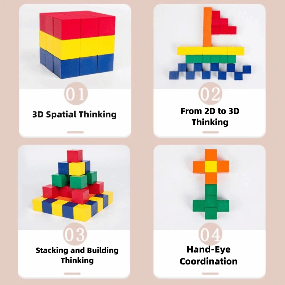 Eine Box Gehirnentwicklung Kreatives Holzpuzzle Poratable Würfelform Würfelblock Spielzeug Spaß Dreidimensionales Spielzeug Kinderspiel