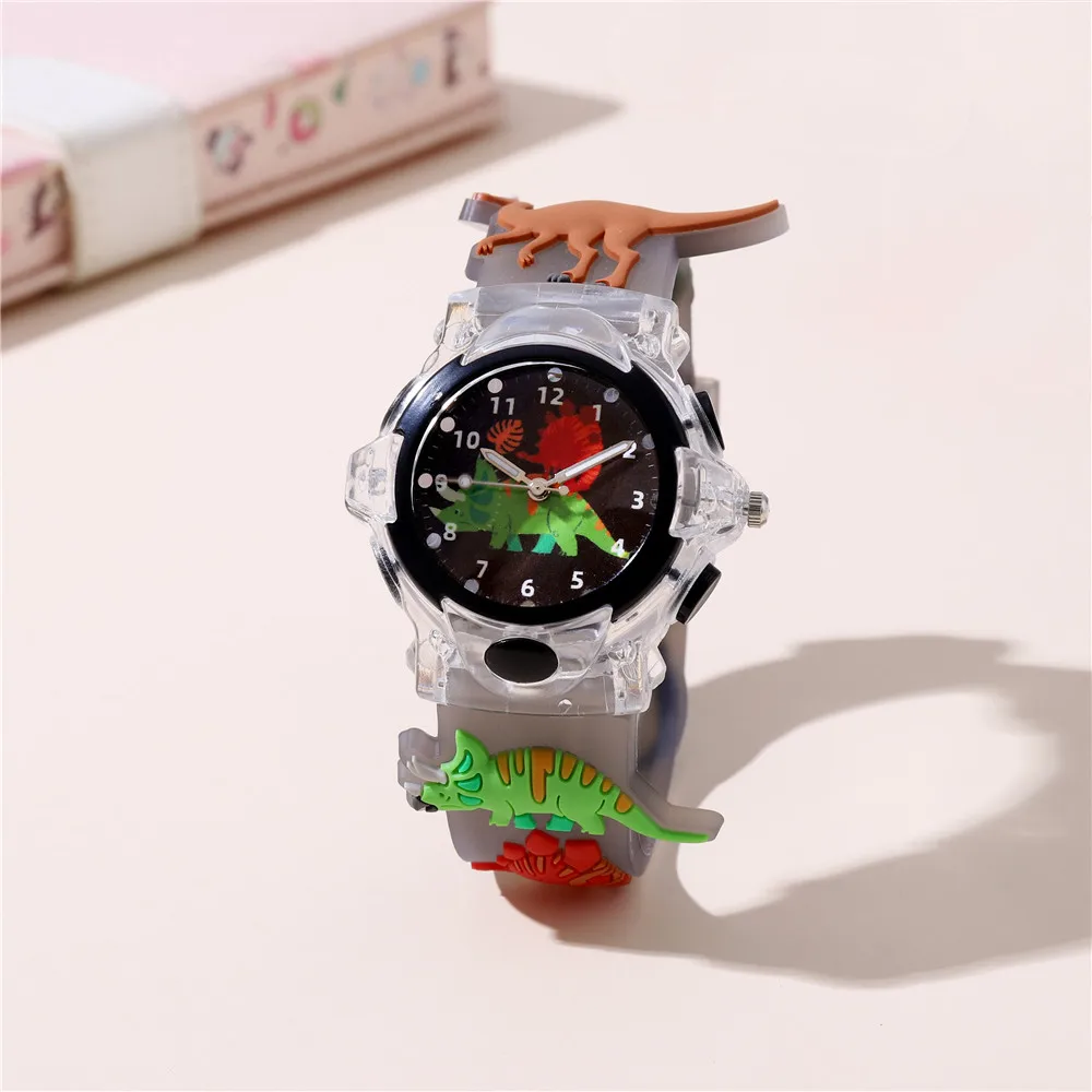 4 Colors Cartoon Animal Flash Light 3D Dinosaur Watches For Girls Boys New Flashlight Wristwatch For Children