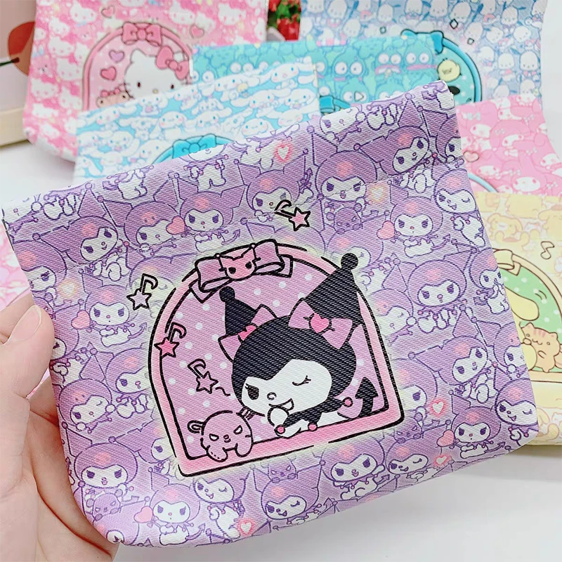 New Sanrio Pu Storage Bag Kuromi Melody Hangyodon Hello Kitty Kawaii Anime Wallet Coin Purse Portable Aunt Towel Storage Pouch