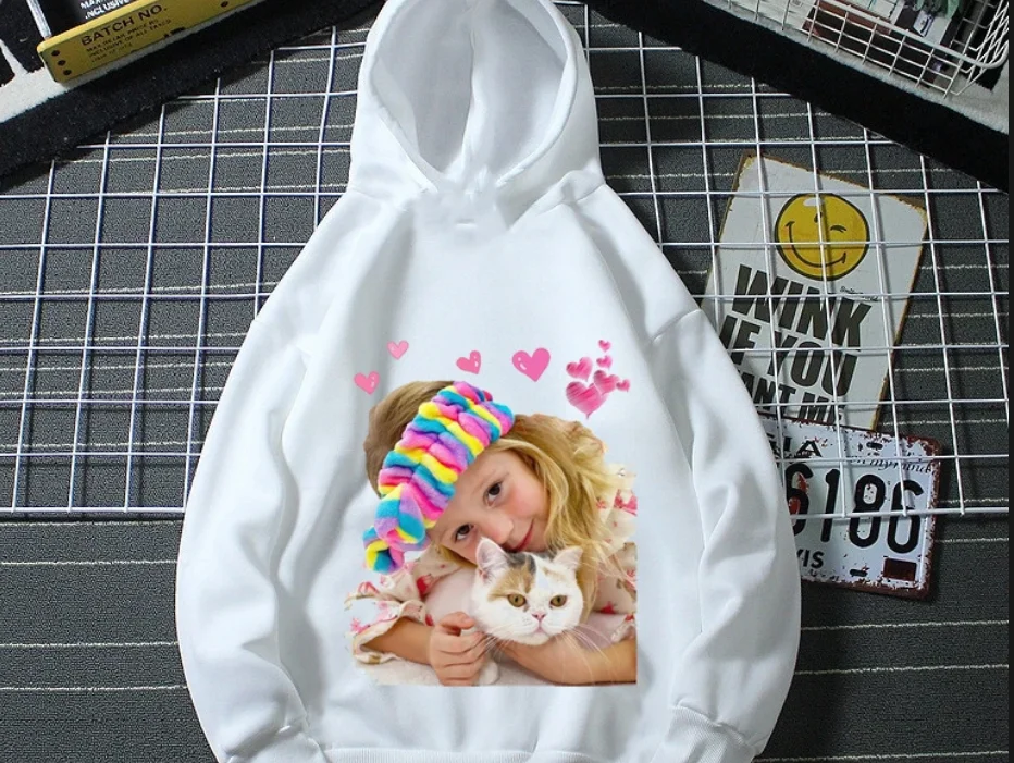 Süße Nastya Liebe Katze Druck Kappe Hoody Mädchen Harajuku Hip Hop Sweatshirt Winter Frühling plus Samt Kinder kleidung