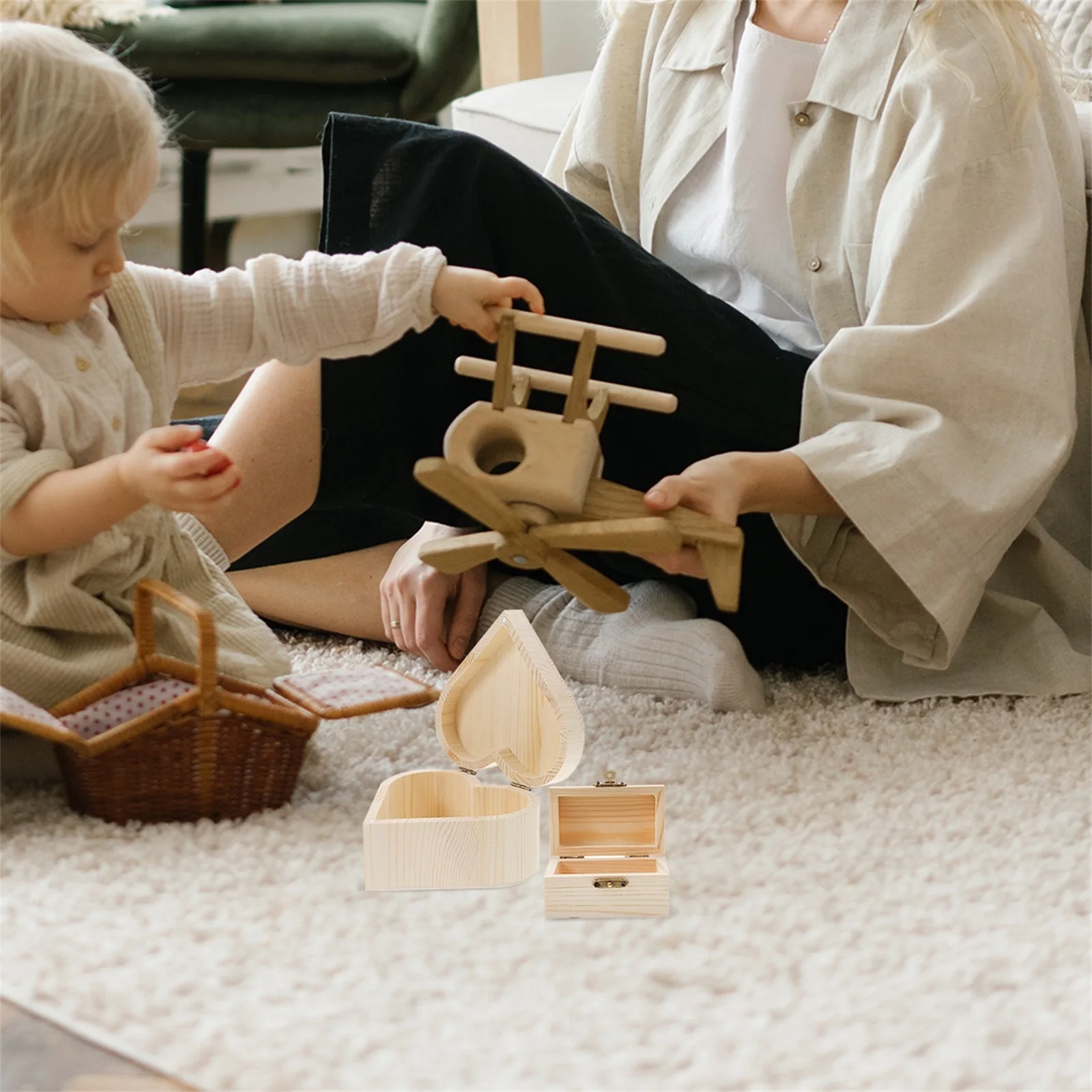 

2Pcs Jewelry Storage Wooden Box Blank DIY Craft Case Clay Handicraft Organizer Necklace