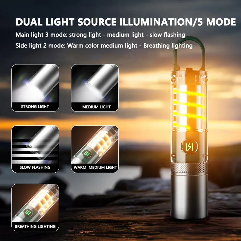 Outdoor camping flashlight Outdoor multi-functional camping lighting breathing flashlight work light