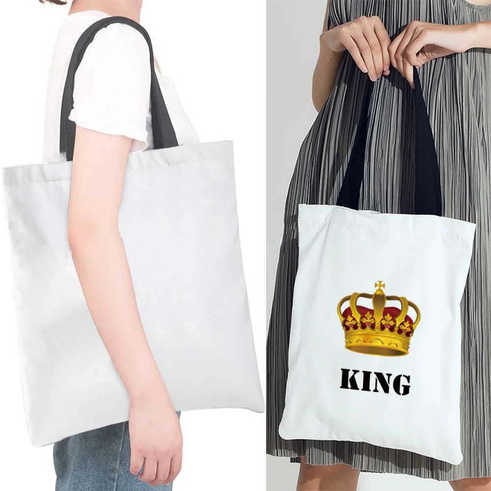 

2023 Women Fashion Shopping Bag Reusable Eco-friendly Tote Storage Bags King Queen Print Shoulder Pack Portable Foldable Handbag