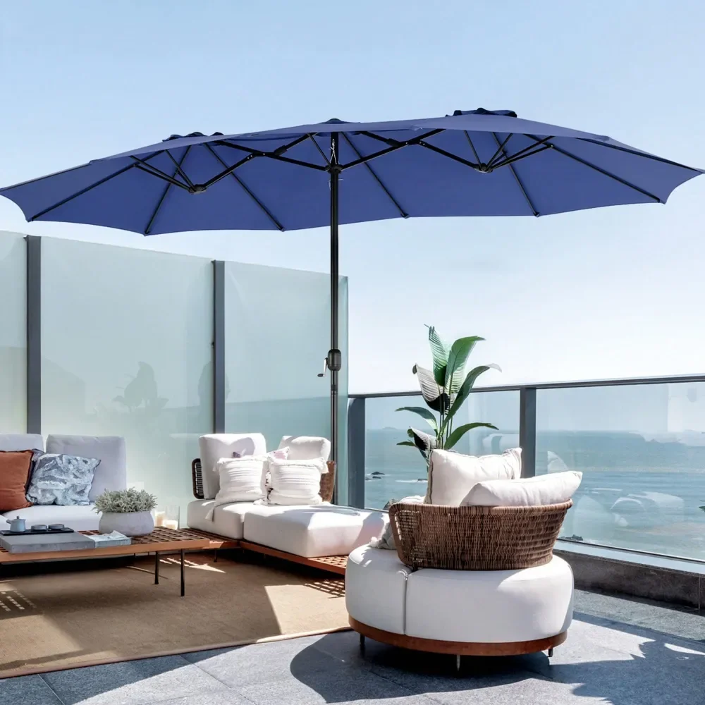 

15ft Large Patio Umbrella With Base Included, Rectangle Table Umbrella Outdoor Patio, Outside Umbrellas For Deck, Market, Backy