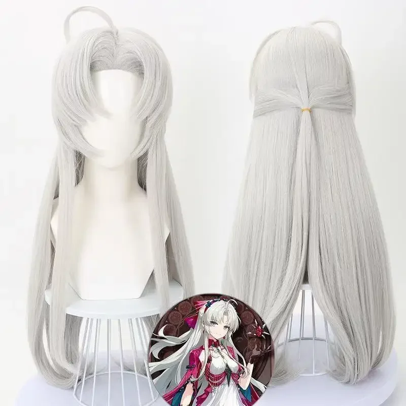 Game Wuthering Waves Carlotta Montelli Cosplay Wig - Rinascita Silver Gray Long Synthetic Hair with Hairnet for Halloween