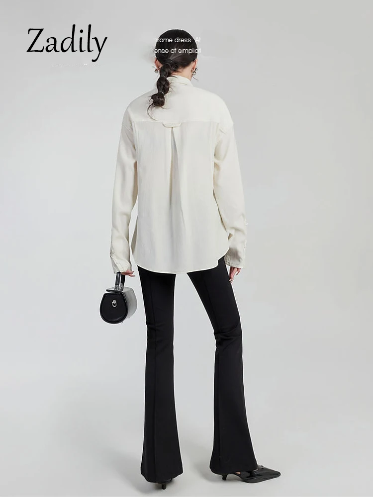 Zadily 2023 Spring Office Lady Long Sleeve Woman White Shirt Korea Style Bandage Button Woman Blouse Work Female Clothing Top