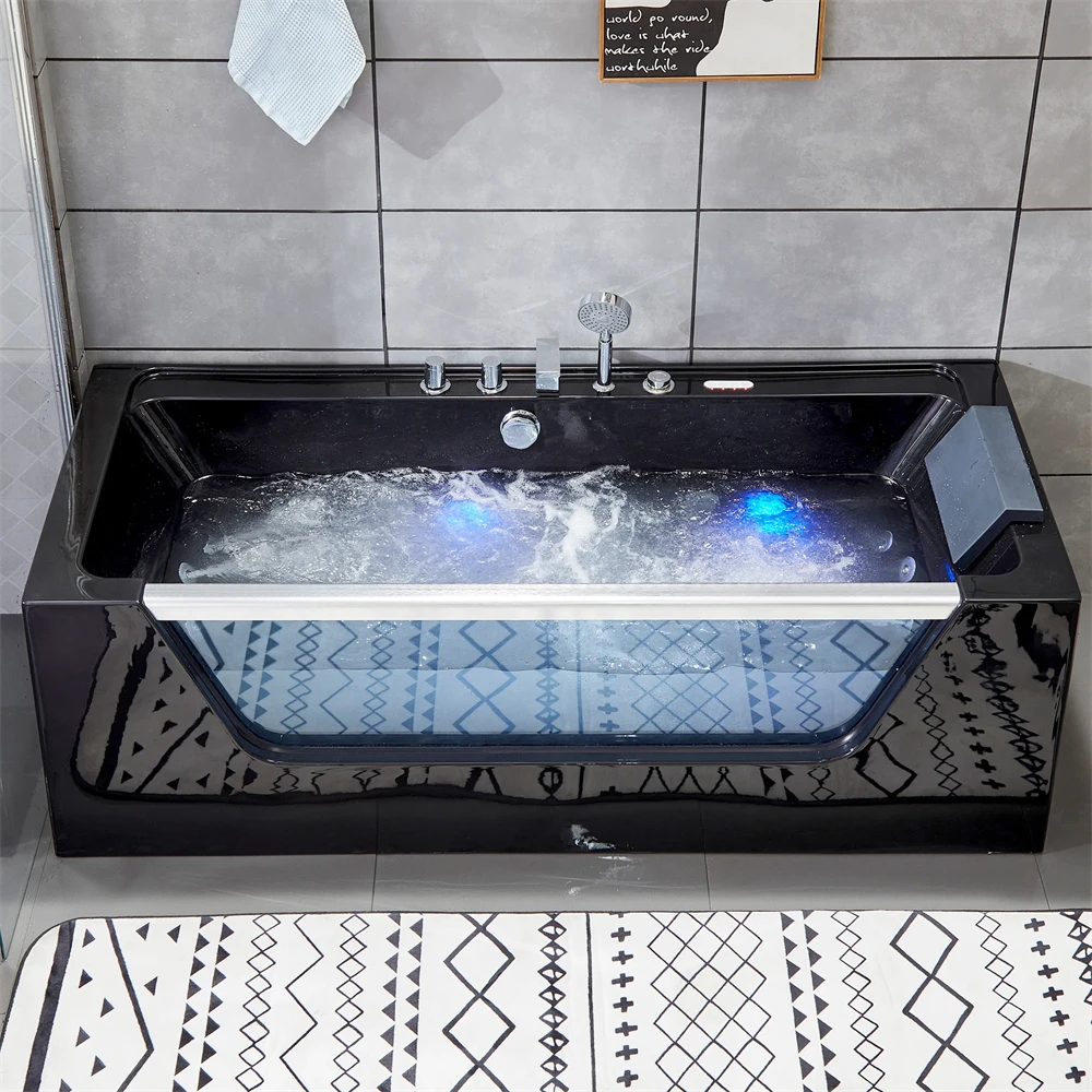 Luxury Black Glass Large Massage Acrylic Jacuzzi Adult Bath
