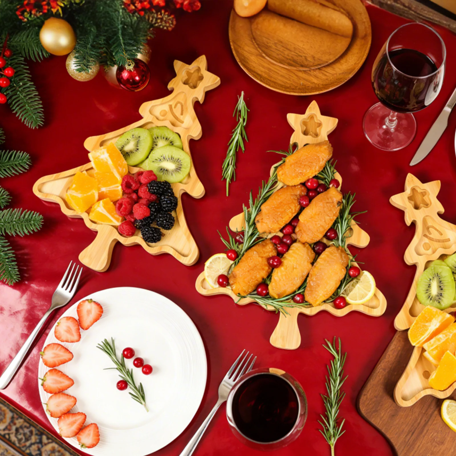 

Bamboo Christmas Tree Tray for Holiday Serving Platter Appetizer Dessert Fruit Candy Display Board Festive Party Snack