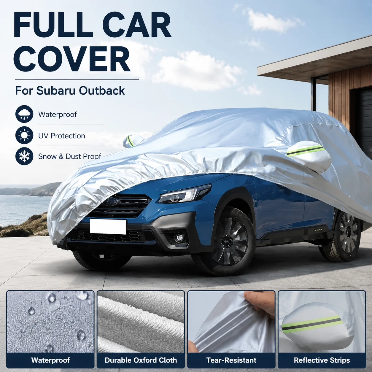 Waterproof Outdoor Full Car Cover Reflective Strips Snowproof Dustproof UV Protection For Subaru Outback Auto Exterior Accessory