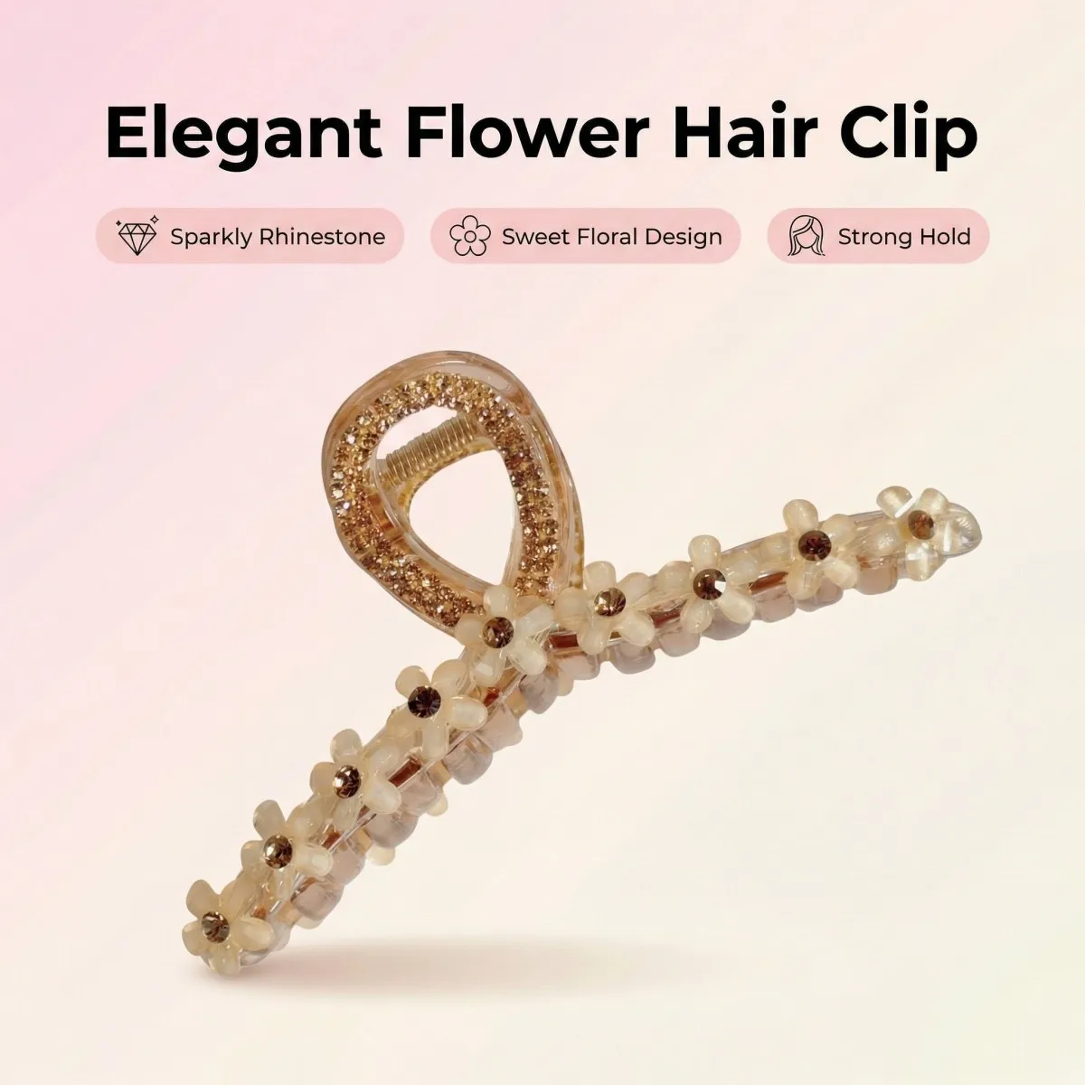 

Acrylic Rhinestone Flower Shark Clip - Elegant Updo Hair Accessory For Women | Suitable For Everyday Wear, Commuting, And Partie
