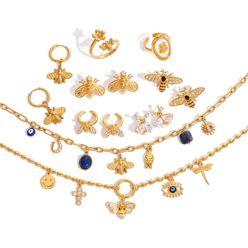 النمط الأوروبي والأمريكي الفولاذ المقاوم للصدأ النحل الأقراط الطوق المتخصصة الراقية قلادة حلقة التيتانيوم الصلب سوار غير يتلاشى #5