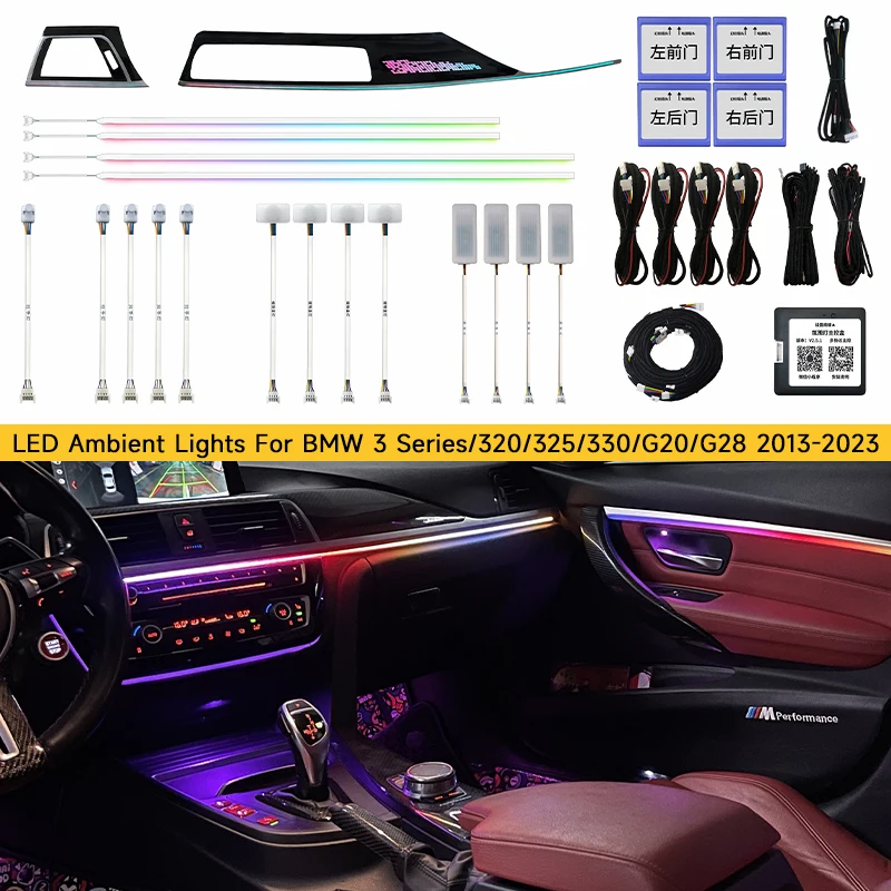 

LED Ambient Lights For BMW 3 Series/320/325/330/G20/G28 64 Colors Rainbow Atmosphere Lamps APP/ Car Play/Car Radio Control