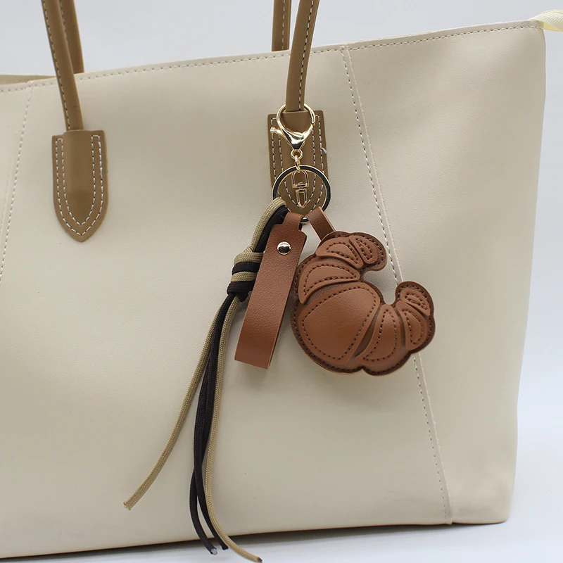 New Three-dimensional Pu Creative Croissant Toast Pendant Hanging Brown Cartoon Cute Personality Keychain Bag Decorative Pendant