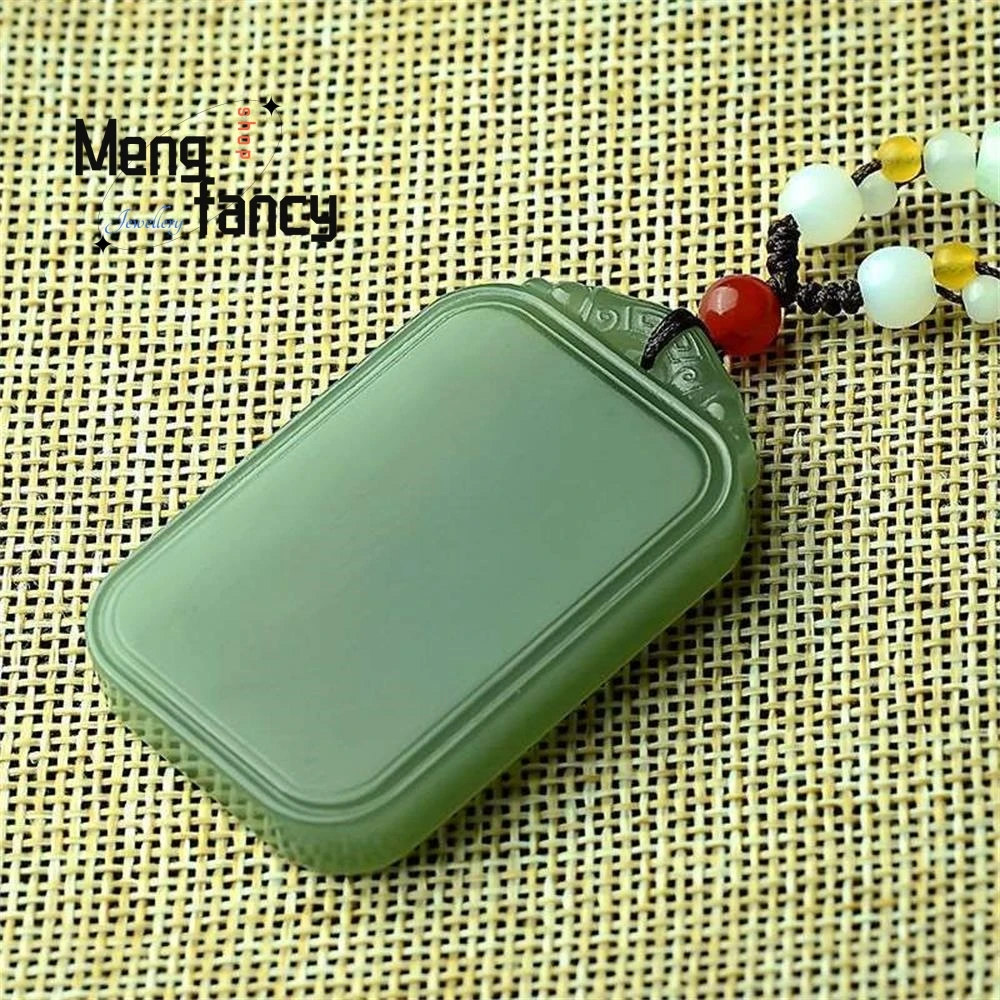 

Natural Hetian Green Jade Peace Sign Wushi Pai Pendant Nation Style Simple Exquisite High-grade Fashion Jewelry Holiday Gifts