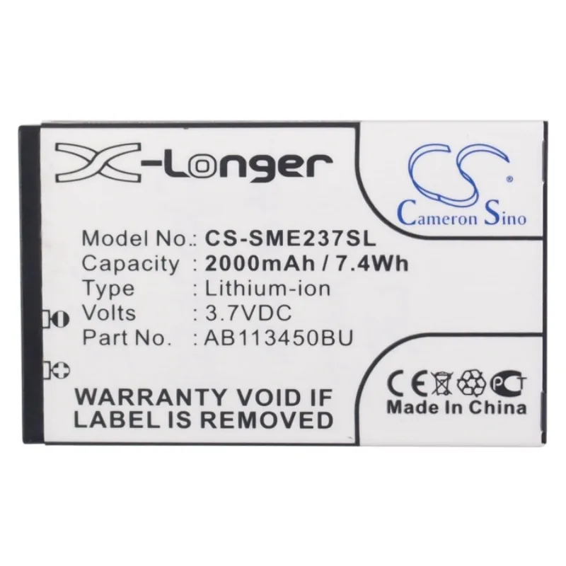 Cameron Sino 2000mAh Mobile, SmartPhone Battery for Samsung GT-E2370 E2370 Solid Xcover E2370 AB113450BU AB113450BUCSTD