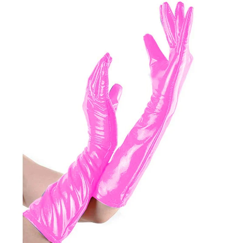 Shiny Metallic Long Gloves for Women, Sexy Elbow Length, Pole Dancing Clubwear, Cosplay Costume Accessories, S-6XL