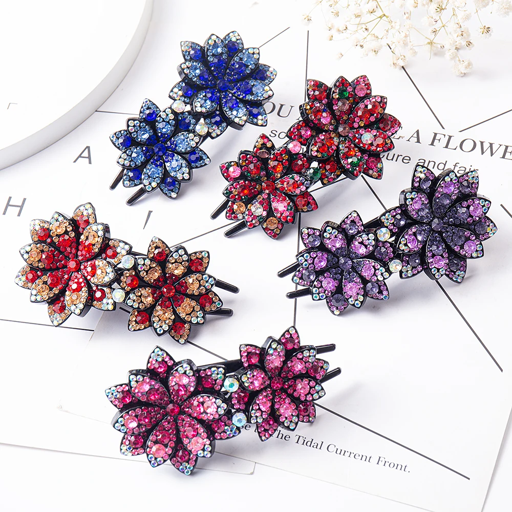 Colorful Rhinestone Hairpin Flower Duckbill Hair Claws Barrettes Vintage Hair Clips For Women Ponytail Hair Accessories Headwear