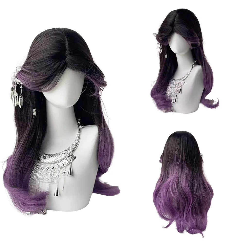 El cabello rizado sintético de estilo gótico degradado de 24 pulgadas es adecuado para mujeres, fiestas diarias, juegos de rol, pelucas resistentes al calor de Lolita