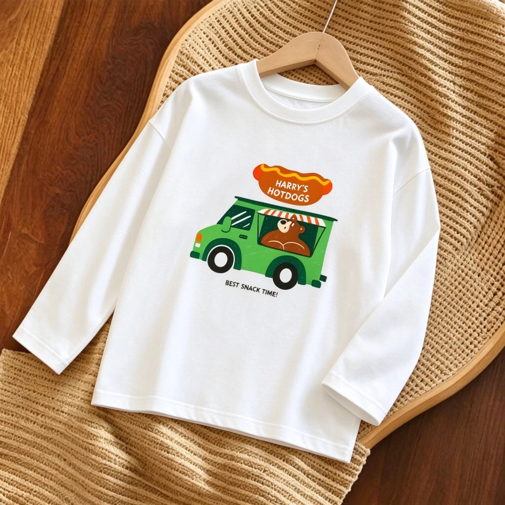 Toddler Crew Neck T-Shirt Animals And Fruits lively Pictures Little Baby Costume Children School Autumn Outdoor Outfit Thin Wear