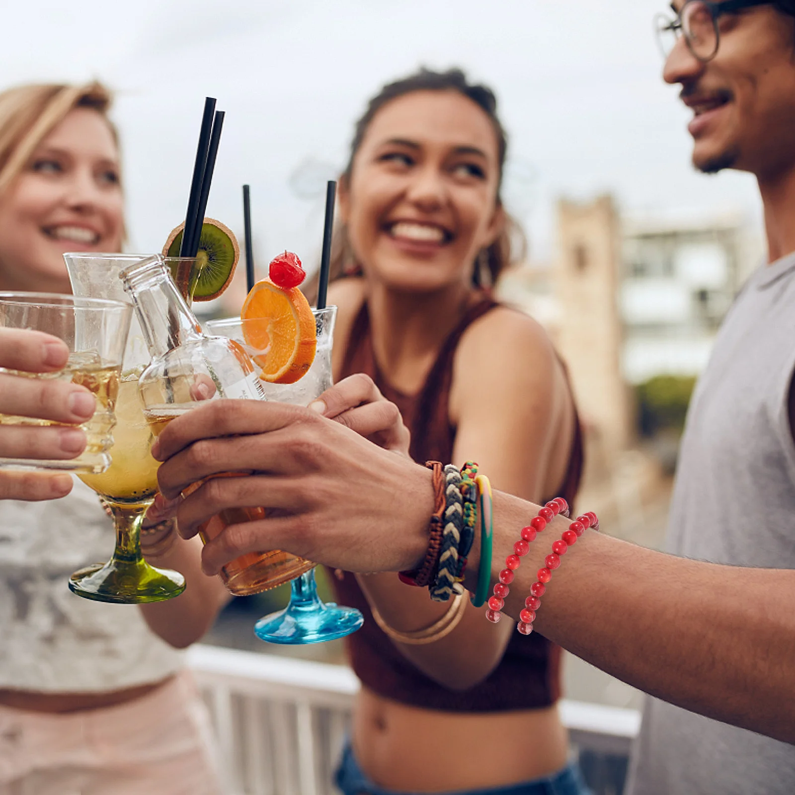 

2Pcs Red Beaded Bracelets Natural Stone Jewelry for Women Elegant Delicate Wristband Suitable for Casual Official