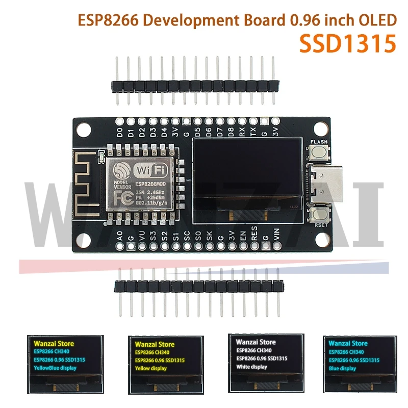 NodeMCU ESP8266 Development Board 0.96 inch OLED Display  SSD1315 CH340G ESP-12F WiFi Module TYPE-C USB  For Arduino/Micropython