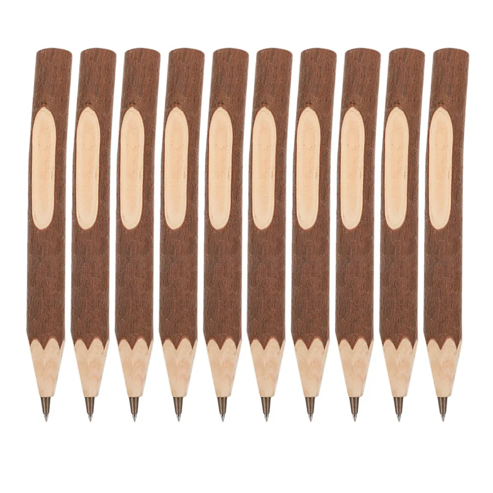 10Pcs Wood Ballpoint Pens Tree Bark Texture Writing Pens Portable Creative Design Smooth Writing Stationery Gift