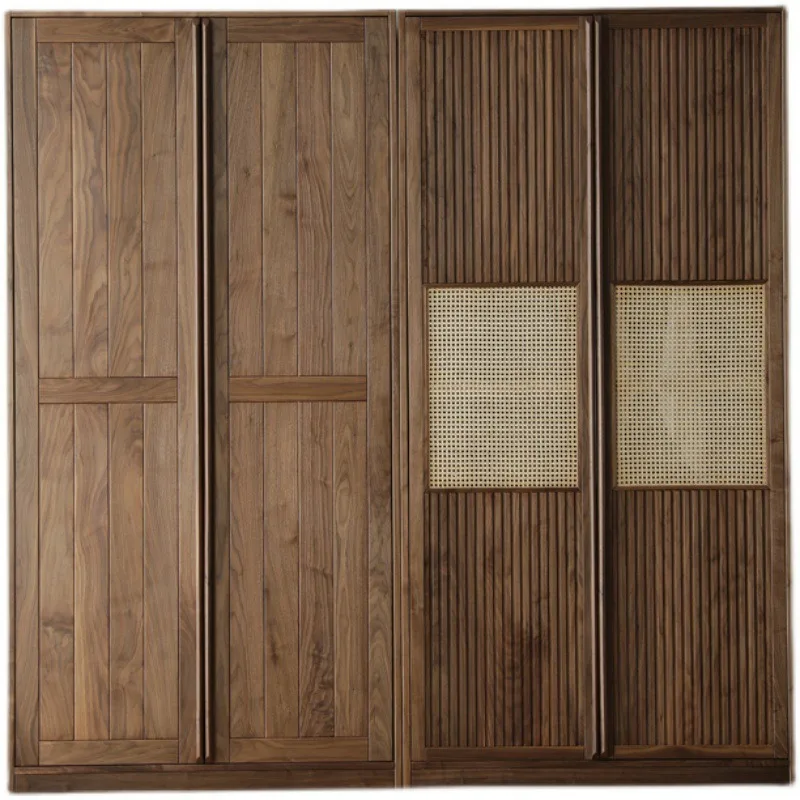 Black walnut bedroom wardrobe household locker woven casement door wardrobe combination solid wood wardrobe