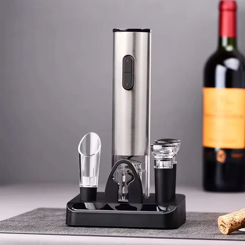 Electric Wine Opener with Multi-functional Corkscrew, Pourer and Bottle Stopper Set