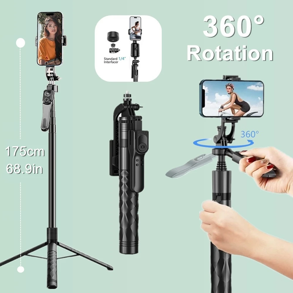 

68.9’‘/175cm Tall 360° Rotation Panorama Selfie Stick Tripod with 1/4 Standard Screw for Mobile Smartphone