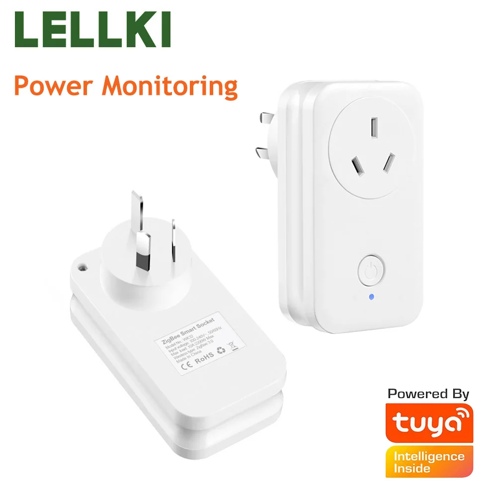 LELLKI Tuya Zigbee Socket Smart Life Home AU Power Monitoring Australia Wifi Plug With Google Assistant Alexa 100-240V
