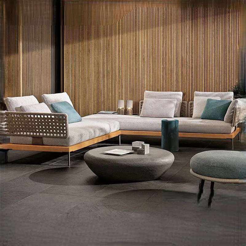 

！@Modern Outdoor Rattan Sofa Set with Waterproof Cushions & Coffee Table for Villa Garden Terrace