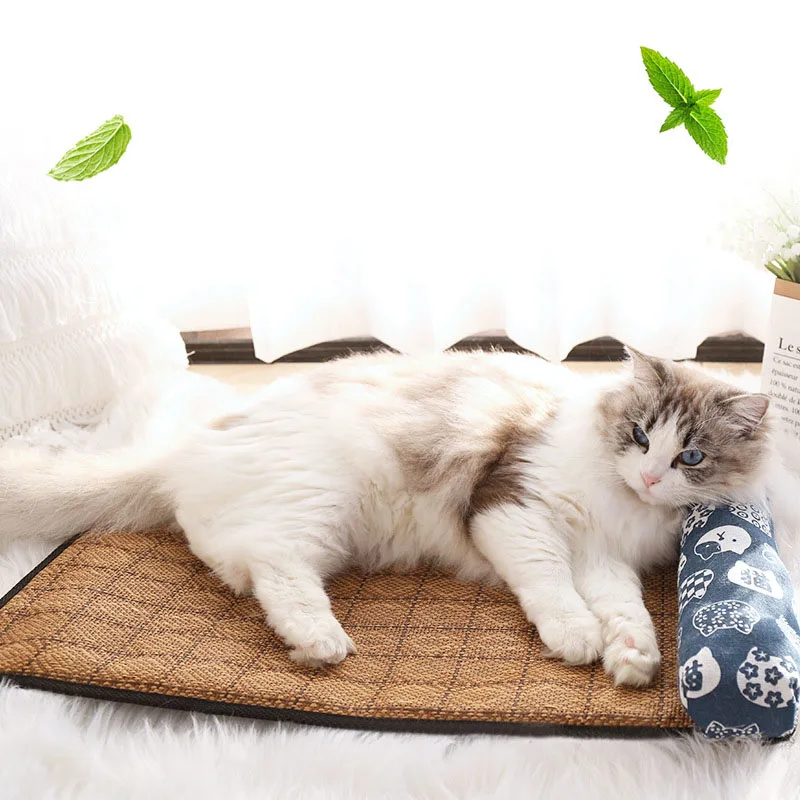 Summer pet mat Rattan Cooler Pillow cat Cushion dog Ice Pad breathable Cooling cat Bed Protect neck non-slip dog pad Pet Supplie