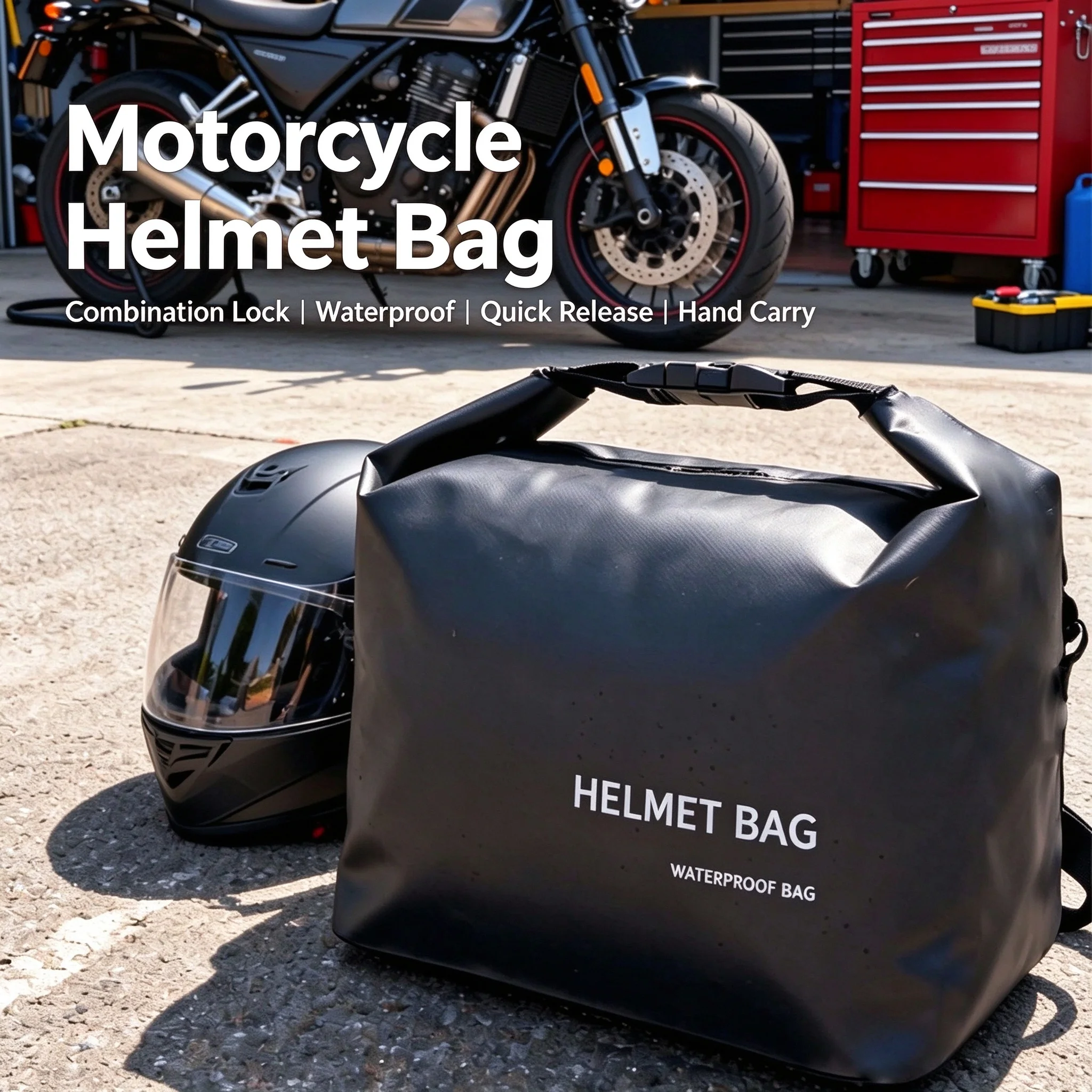 Motorcycle Helmet Bag Waterproof 500D PVC Combination Lock Full Face Helmet Storage Roll Top Universal Motorbike Safe
