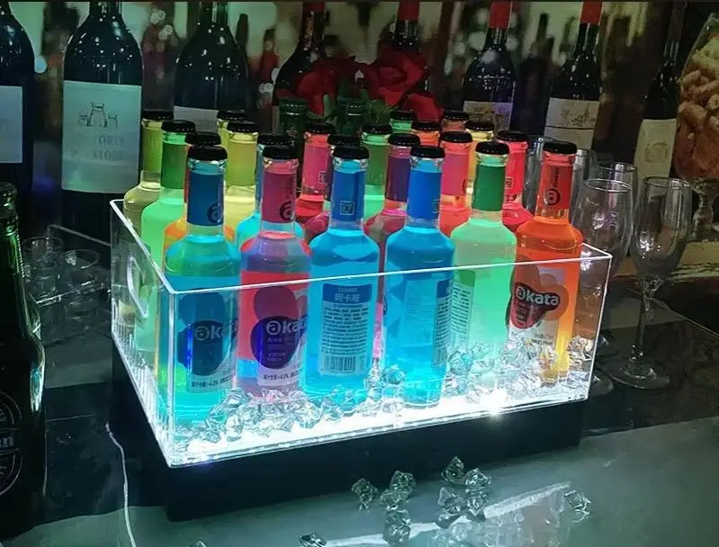 Square Luminous Ice Bucket Bar Wine Bucket Led Charging Large Capacity Beer Frame Champagne Ice Cube Ktv Beer Bucket