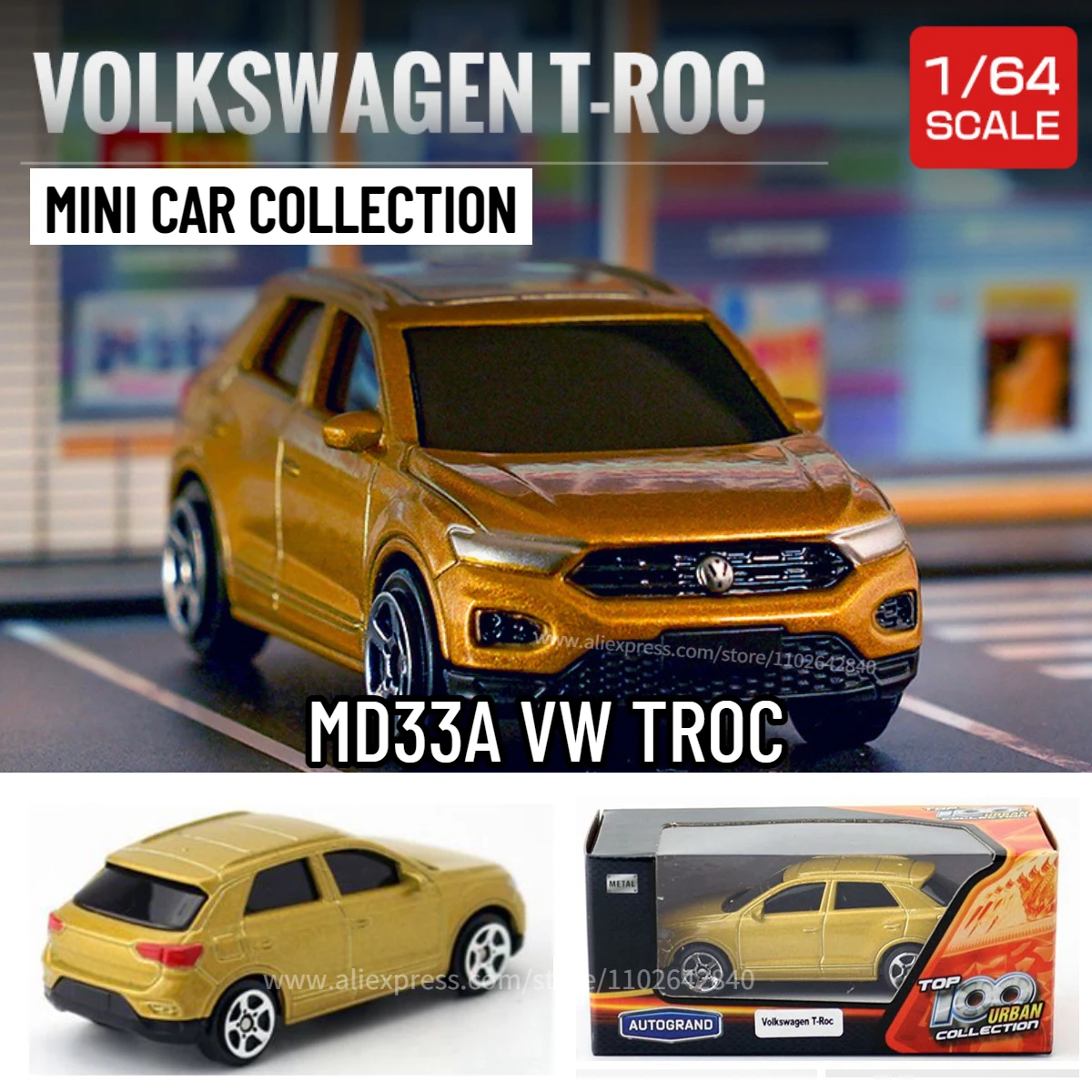 Scale 1/64 Metal Mini Car Model, VW TROC Replica Miniature Art Vehicle Diecast Room Office Decor Xmas Party Gift Toy for Kid Boy