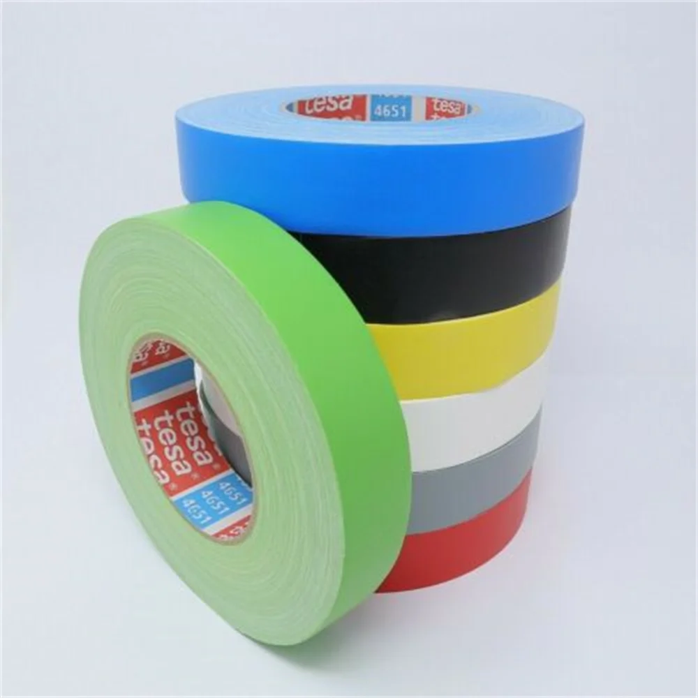 Tesa 4651 50M Natural Rubber Performance Acrylic-Coated Cloth Tape in Black White Gray Yellow Green Blue Red Tape