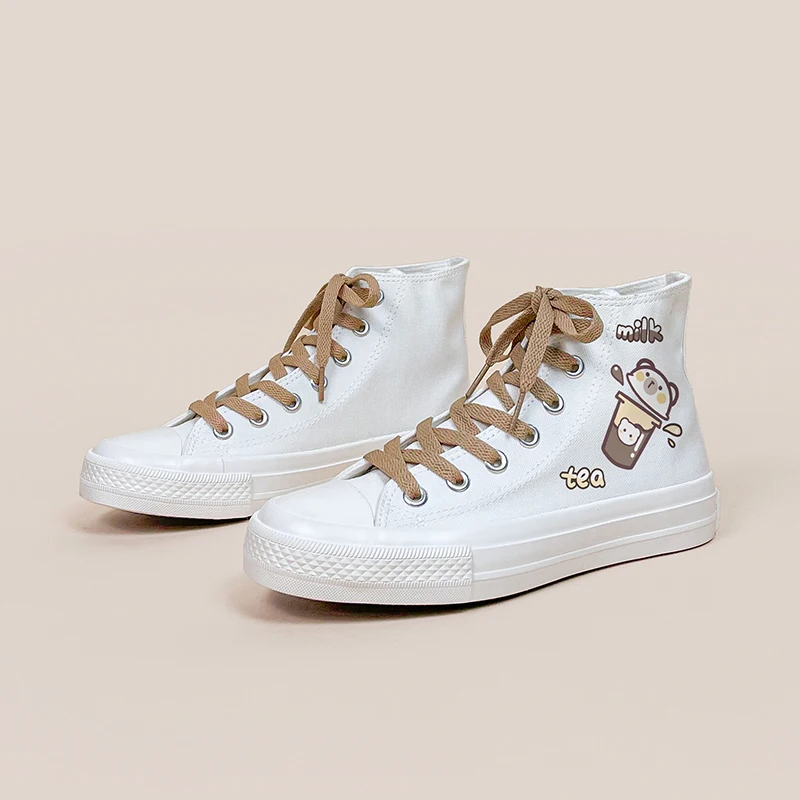 Amy and Michael Spring Anime Sneakers Lovely Girls Students High Top Casual Canvas Plimsolls Lace Up Woman Vulcanize Shoes