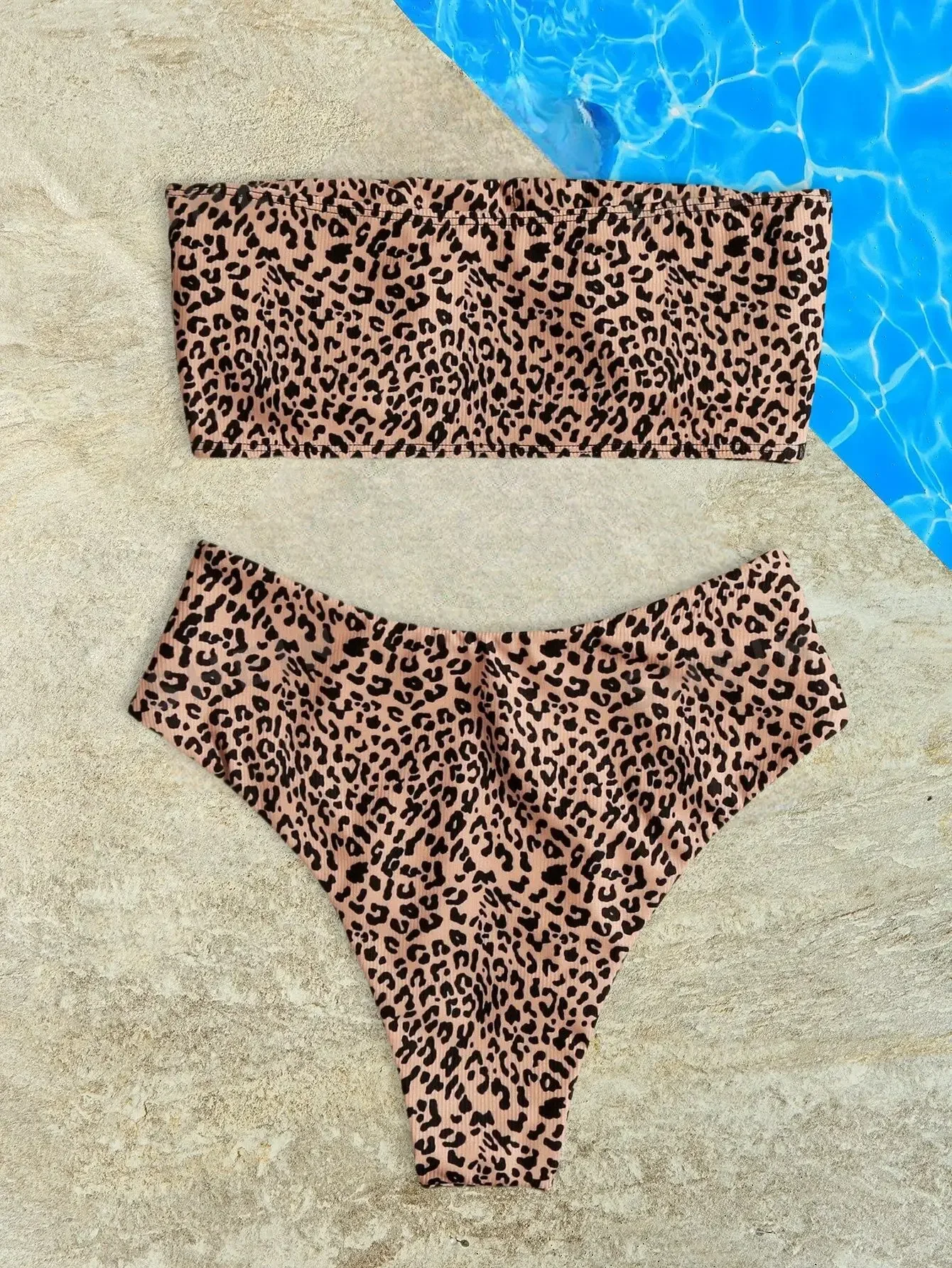 Sexy Leopard Swimwear Bandeau Bikini 2025 Women Wrinkled Swimsuits High Waisted Bathing Suit Brazilian Bikinis Set Mujer Biquini