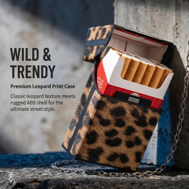 

Leopard Print PU Leather Cigarette Case, 20 Capacity for Soft & Hard Pack Cigarettes, Flip Top Portable Cigarette Holder