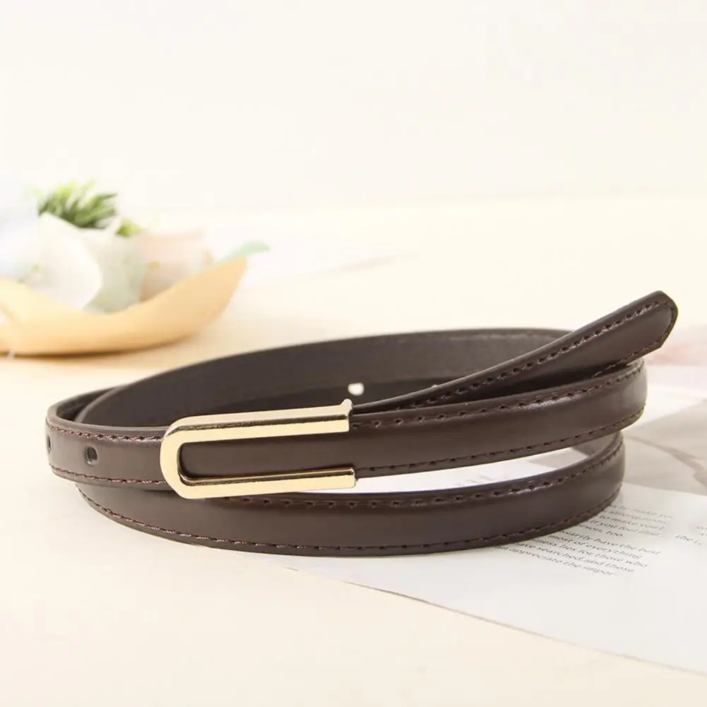 Versatile Solid Color Belt Stylish Imitation Leather Women's Belt with U-shaped Buckle Adjustable Waistband Solid for Clothing