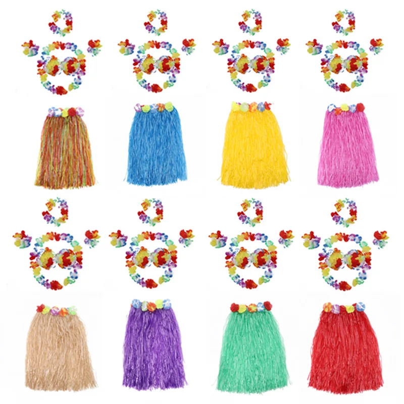 Falda hawaiana de hula de 40 cm para niña, de fibra plástica, disfraz de hierba de hula, guirnalda de flores, faldas de hula, disfraz para fiesta, playa, Hawái